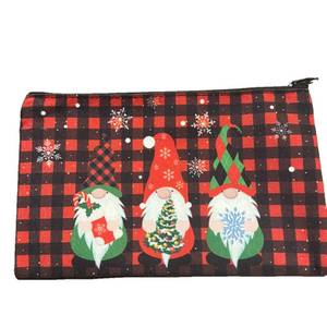 2/$10 Cosmetic Makeup Bag With Gnome Holiday Buffalo Plaid